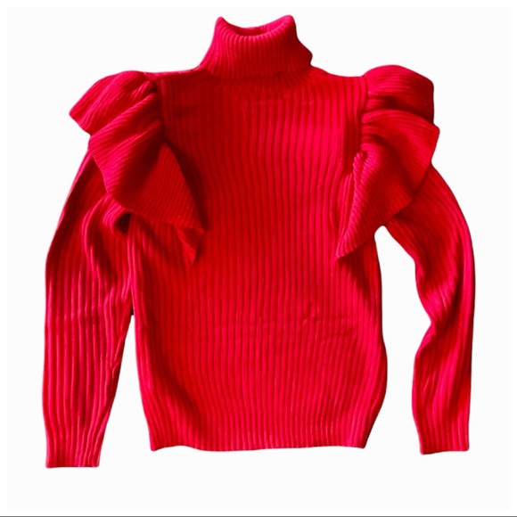 The Arti Red Ruffle Turtleneck Sweater - Picture 8 of 9